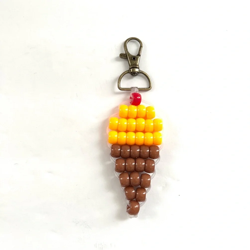Handmade Ice Cream Pony Bead Keychain | Cute Bag Charm